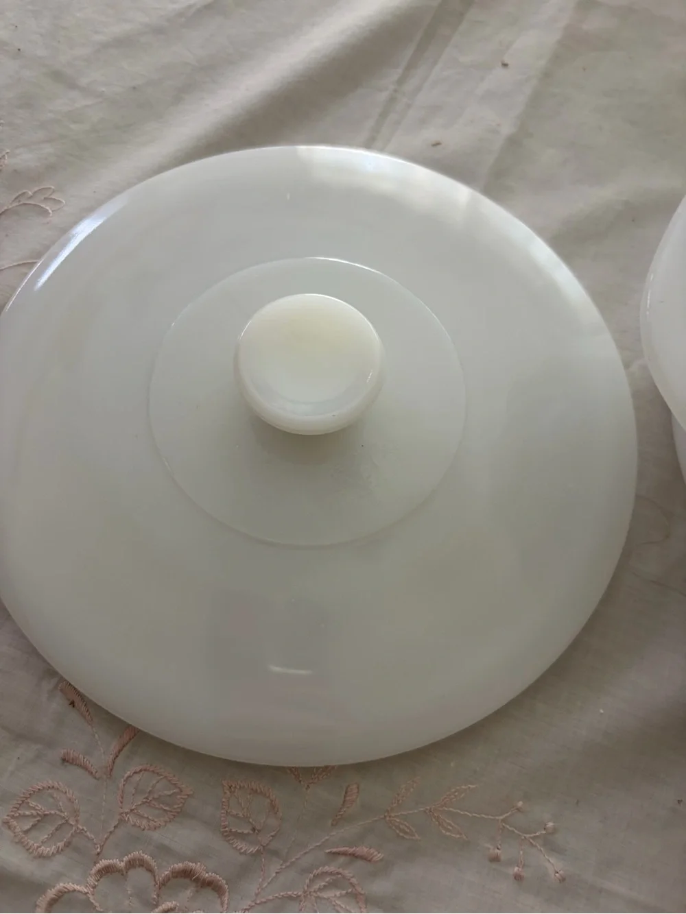 Glasbake White Milk Glass Casserole with Autumn Leaf Motif